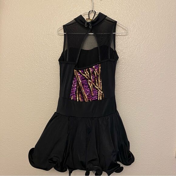 Weissman Dance costume dress black purple sequin Check Me Out 12418 child LC - Picture 3 of 10